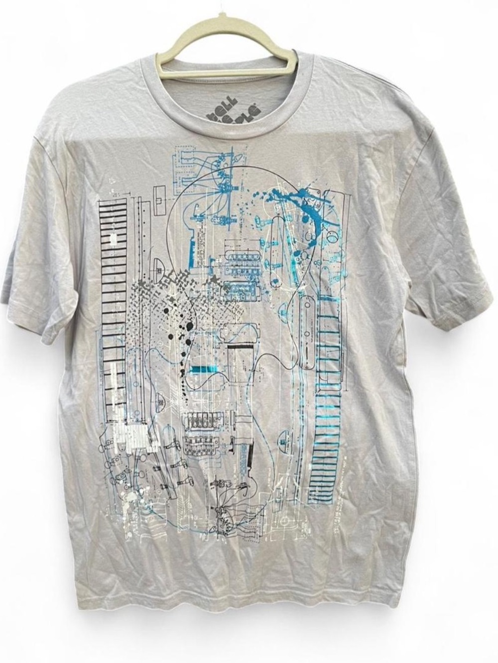 Metal Mulisha Men's Light Gray Tee with Blue Graphic Print